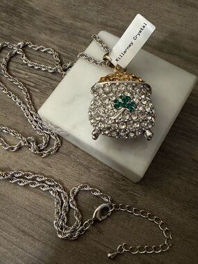 Killarney Crystal Pot of gold Pendant Necklace #463 New w Tag! Made in Ireland